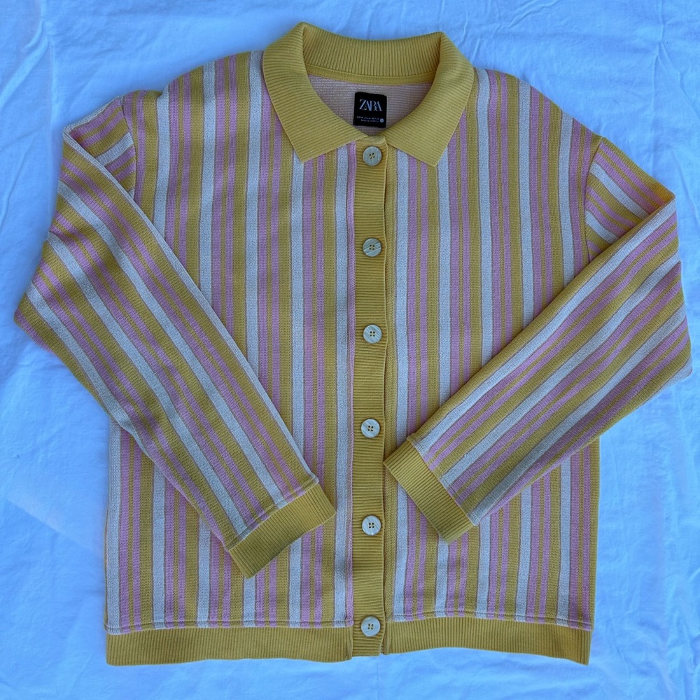 Zara pink, white, & yellow cardigan with buttons
